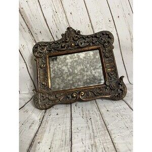 Vintage Hollywood Regency Style Ornate Table Mirror Floral Overlay RARE